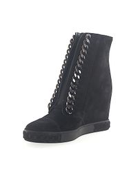 Casadei Wedge Sneakers 2r642 Suede Black Chain Ornament