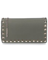 Valentino Green Shoulder Bag Rockstud Leather Rivets Gold Logo Olive