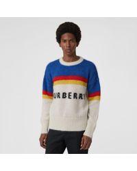burberry striped logo intarsia mohair wool blend sweater