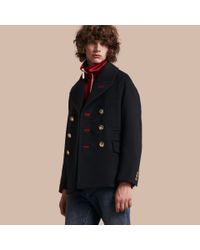 Burberry Military Felted Wool Blend Pea Coat in Blue for Men | Lyst