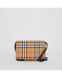 burberry vintage check and leather wallet with detachable strap