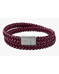 Tateossian - Intrecciato Bracelet In Red Leather And Steel With Silver Clasp for Men - Lyst