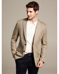 khaki banana republic linen blazer tailored natural jacket outfits mens groom plaid vest bow styles interview outfit