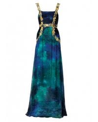 Matthew Williamson | Blue Sapphire Patina Galaxy Embroidered Ruched Gown | Lyst