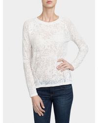 White + Warren - White Cotton Burnout Raglan Crewneck - Lyst
