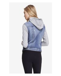 sweatshirt sleeve hooded denim jacket