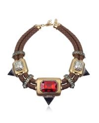 Roberto Cavalli - Red Africa Stone and Woven Leather Chocker - Lyst