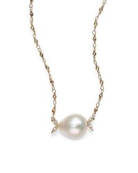 Mizuki | Metallic Sea Of Beauty 12Mm White Teardrop Freshwater Pearl, Diamond & 14K Yellow Gold Necklace | Lyst