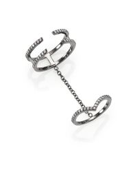Phyne By Paige Novick | Metallic Lily Diamond & Blackened 14k White Gold Chained Ring | Lyst
