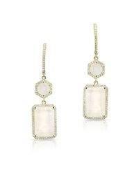 Anne Sisteron | White 14kt Rose Gold Moonstone Diamond Geometric Earrings | Lyst
