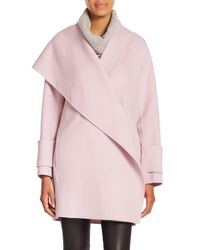 Vince | Pink Asymmetric Drape-neck Wool Coat | Lyst