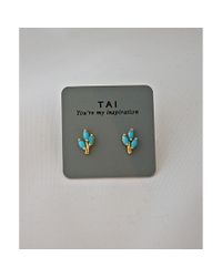 Tai | Blue Turquoise Flower Stud | Lyst
