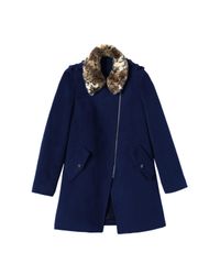Rebecca Taylor Blue Leopard Collar Wool Coat