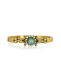 Alcozer & J | Blue Gold-plated Brass Pearls And Emerald Bangle | Lyst