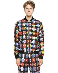 Moschino | Black Smiley Flags Printed Nylon Bomber Jacket for Men | Lyst