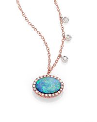 Meira T | Blue Opal, Diamond & 14K Rose Gold Pendant Necklace | Lyst