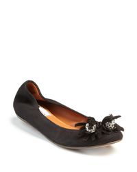 Lanvin | Black Crystal & Tassel-trim Suede Ballet Flats | Lyst