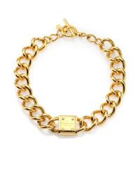 Michael Kors | Metallic Padlock Logo Plaque Curb Chain Necklace | Lyst