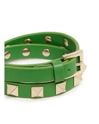 Valentino | Green 'rockstud' Double Wrap Leather Bracelet | Lyst
