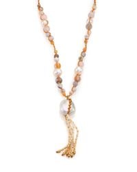 Chan Luu | Metallic 18mm White Baroque Pearl, African Opal & Japanese Seed Bead Tassel Pendant Necklace | Lyst