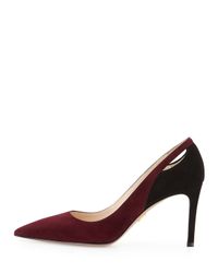 Prada Purple Bicolor Suede Cutout Point-Toe Pump