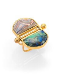 A Peace Treaty | Metallic Mani Azurite Malachite & Red Lace Agate T-bar Double Dome Ring | Lyst