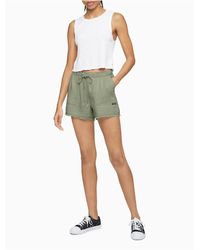 Calvin Klein Green Solid Drawstring Raw-hem Shorts
