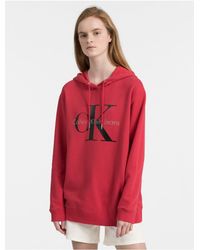 Calvin Klein Red Monogram Logo Drop Shoulder Hoodie