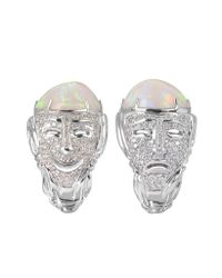 Bernard Delettrez - Metallic Drama Masks Gold Pave Ring W/opal And Diamonds - Lyst