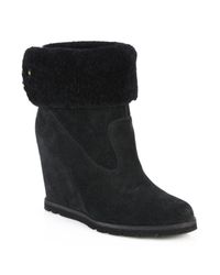 UGG | Black Kyra Suede & Shearling Wedge Booties | Lyst