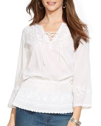 lauren peasant blouse ralph embroidered cotton