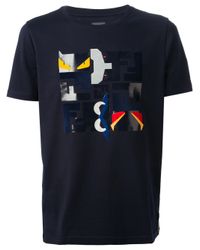 Fendi Blue Monster Logo Print Tshirt for men