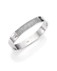 ABS By Allen Schwartz | Metallic Modern Geometric Pavé Plate Bangle Bracelet/silvertone | Lyst