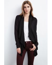 Velvet By Graham & Spencer - Black Vye Satin Contrast Cardigan - Lyst