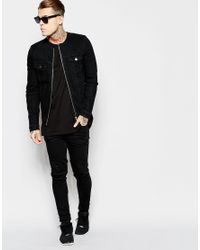 collarless denim jacket men