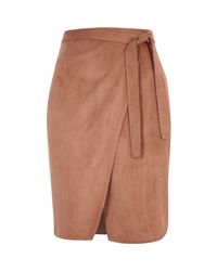 River Island Brown Faux Suede Wrap Skirt