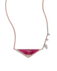 Meira T | Pink Ruby, Diamond & 14k Rose Gold Triangle Necklace | Lyst