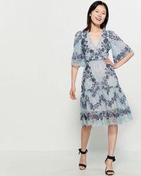 BCBGMAXAZRIA Floral Embroidered Lace Dress in Blue - Lyst