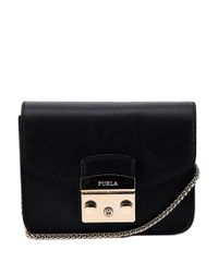 furla black bolsa with gold chain