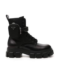 Prada Rubber Stapped Pouch Combat Boots in Black for Men - Lyst