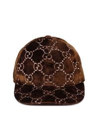 Gucci Gg Embroidered Velvet Baseball Cap in Brown (Black) | Lyst