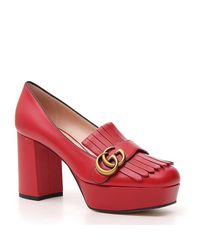 gucci gg fringe leather platform pump