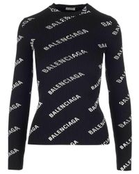 med undtagelse af køre Engel Balenciaga Synthetic All Over Logo Long-sleeve Top in Black - Lyst