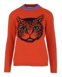 Gucci Synthetic Mystic Cat Jumper In Orange Lyst