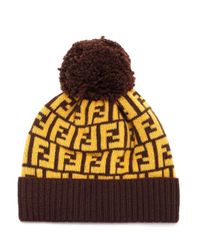 Fendi Wool Ff Logo Beanie in Metallic 