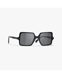 CHANEL Oversized Square-shaped Sunglasses With Mix Charms in Black