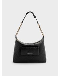 Charles & Keith Duo Quilted Two-Way Front Flap Backpack in Grey