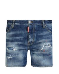 DSquared² Leather Commando Denim Shorts in Blue for Men - Lyst