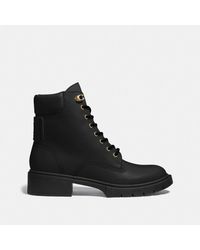 coach lorimer coated canvas monogram combat booties