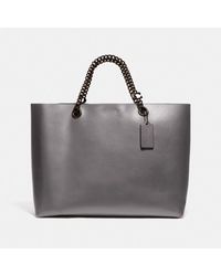 COACH Leather Signature Chain Central Tote in v5/Heather Grey (Gray) - Lyst